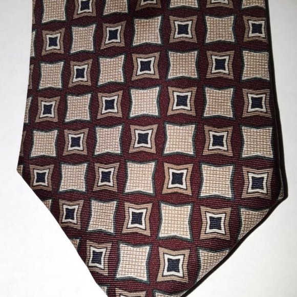 BROOKS BROTHERS - 100% SILK NECKTIE - MAROON WITH BLACK AND TAN ACCENTS - Picture 1 of 3